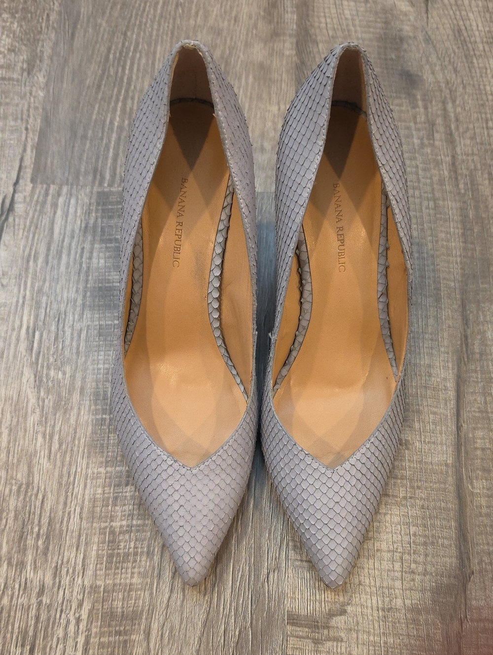 Banana Republic Light Gray Ish Blue Snake-Embossed Pointed-Toe Pumps